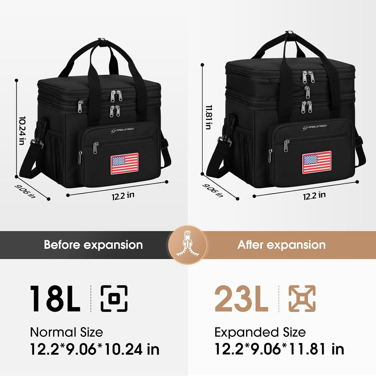 23L Insulated Lunch Box, Expandable Double Deck Cooler Bag