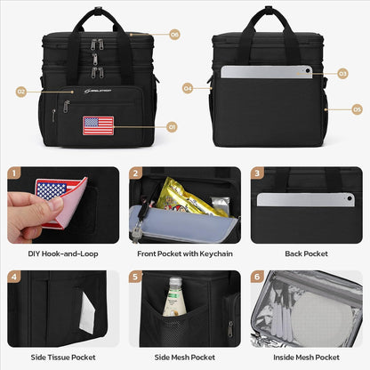 23L Insulated Lunch Box, Expandable Double Deck Cooler Bag