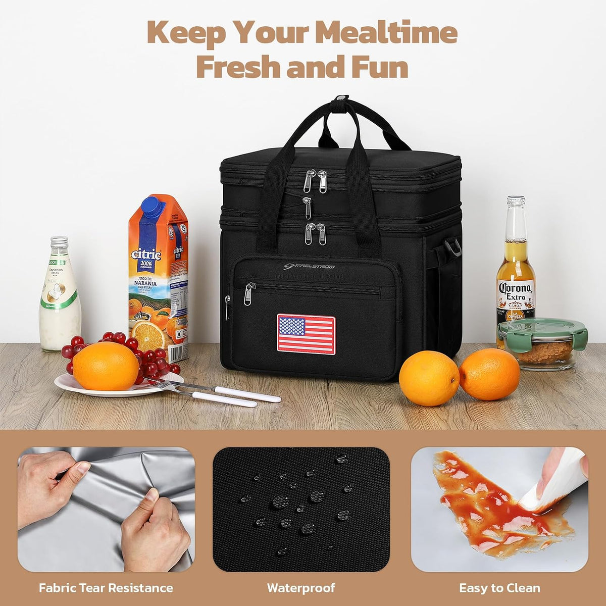 23L Insulated Lunch Box, Expandable Double Deck Cooler Bag