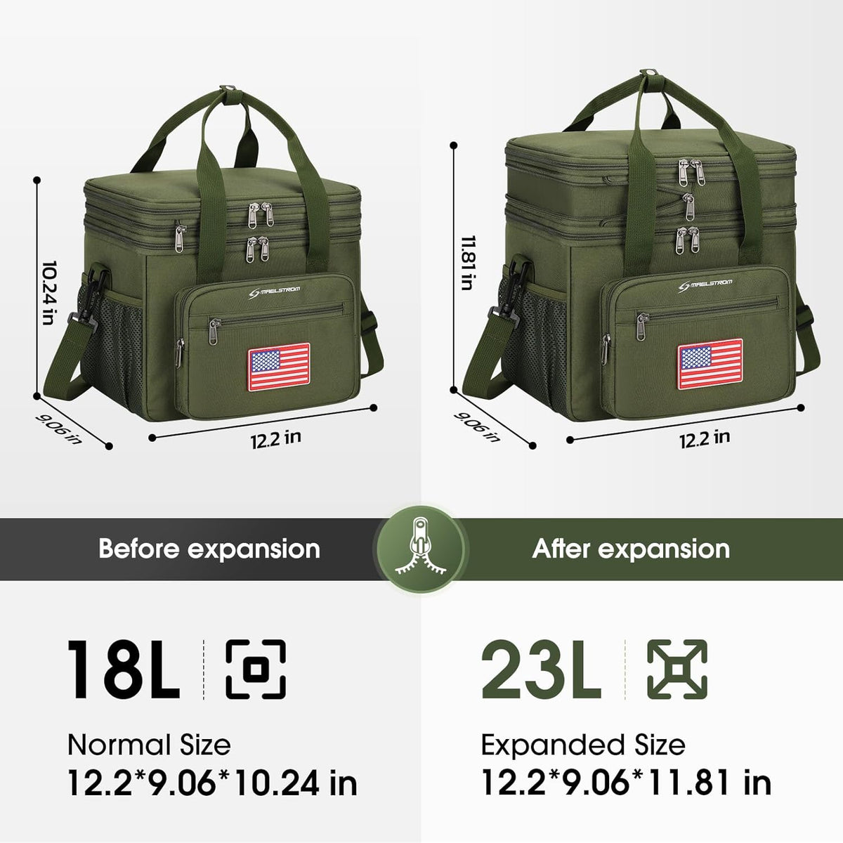 23L Insulated Lunch Box, Expandable Double Deck Cooler Bag