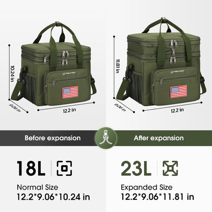 23L Insulated Lunch Box, Expandable Double Deck Cooler Bag
