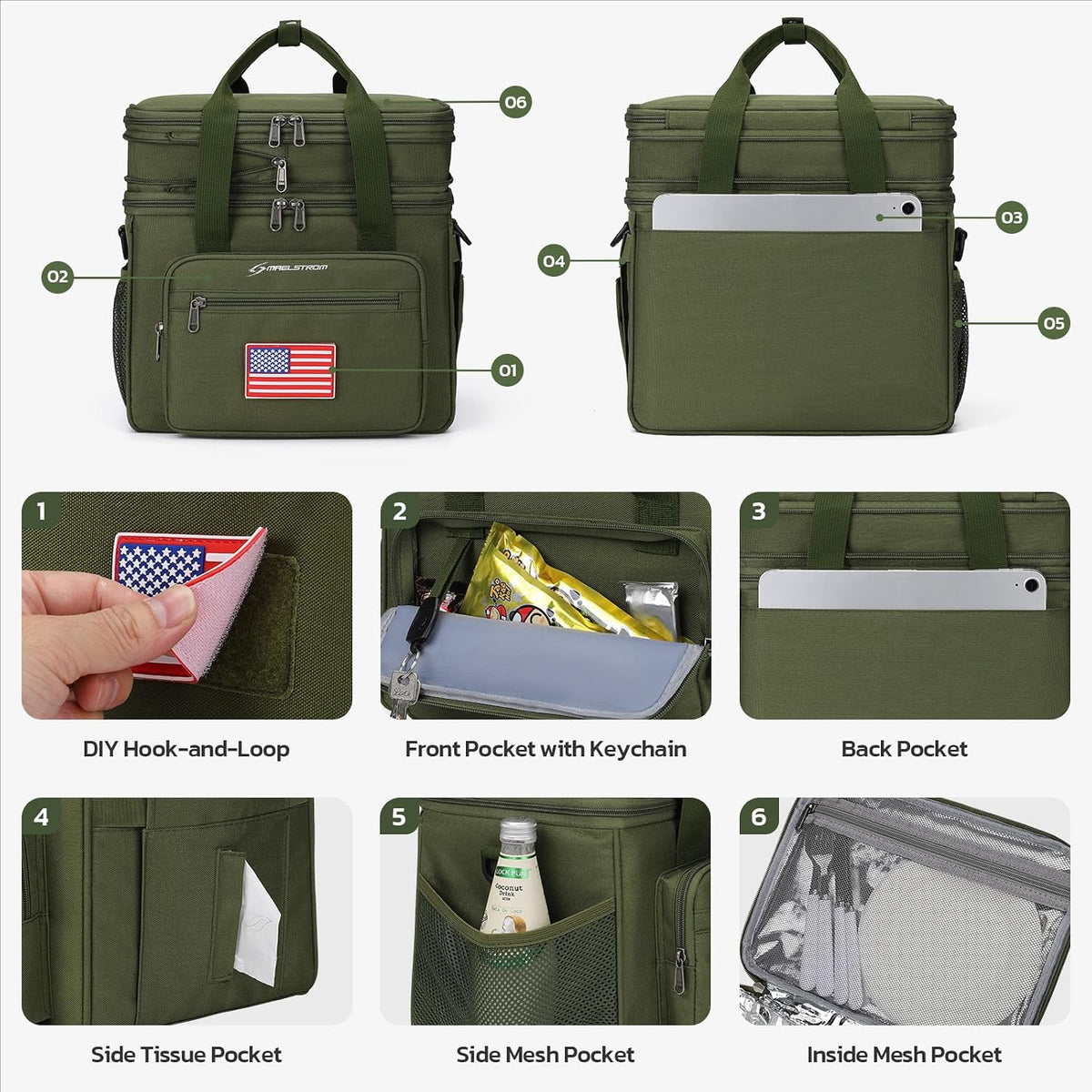 23L Insulated Lunch Box, Expandable Double Deck Cooler Bag