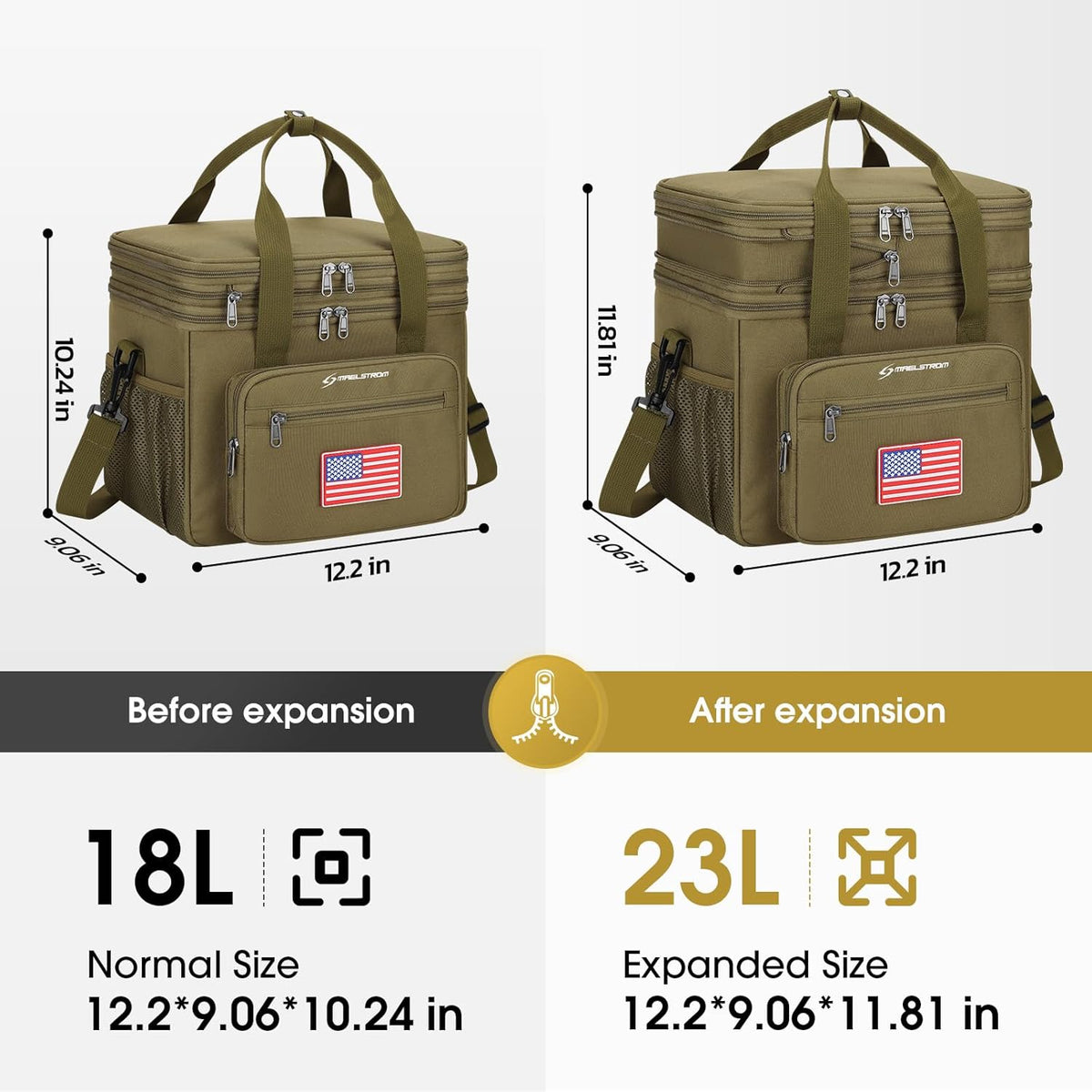 23L Insulated Lunch Box, Expandable Double Deck Cooler Bag