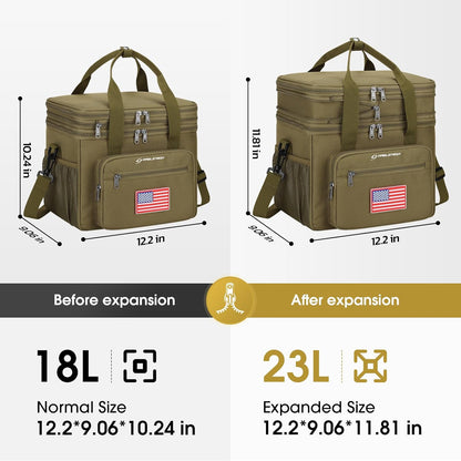 23L Insulated Lunch Box, Expandable Double Deck Cooler Bag