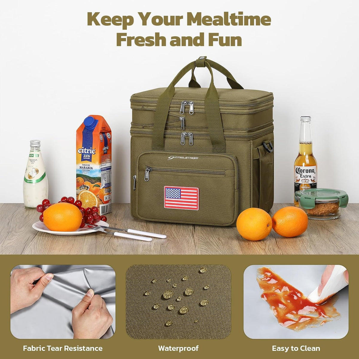 23L Insulated Lunch Box, Expandable Double Deck Cooler Bag