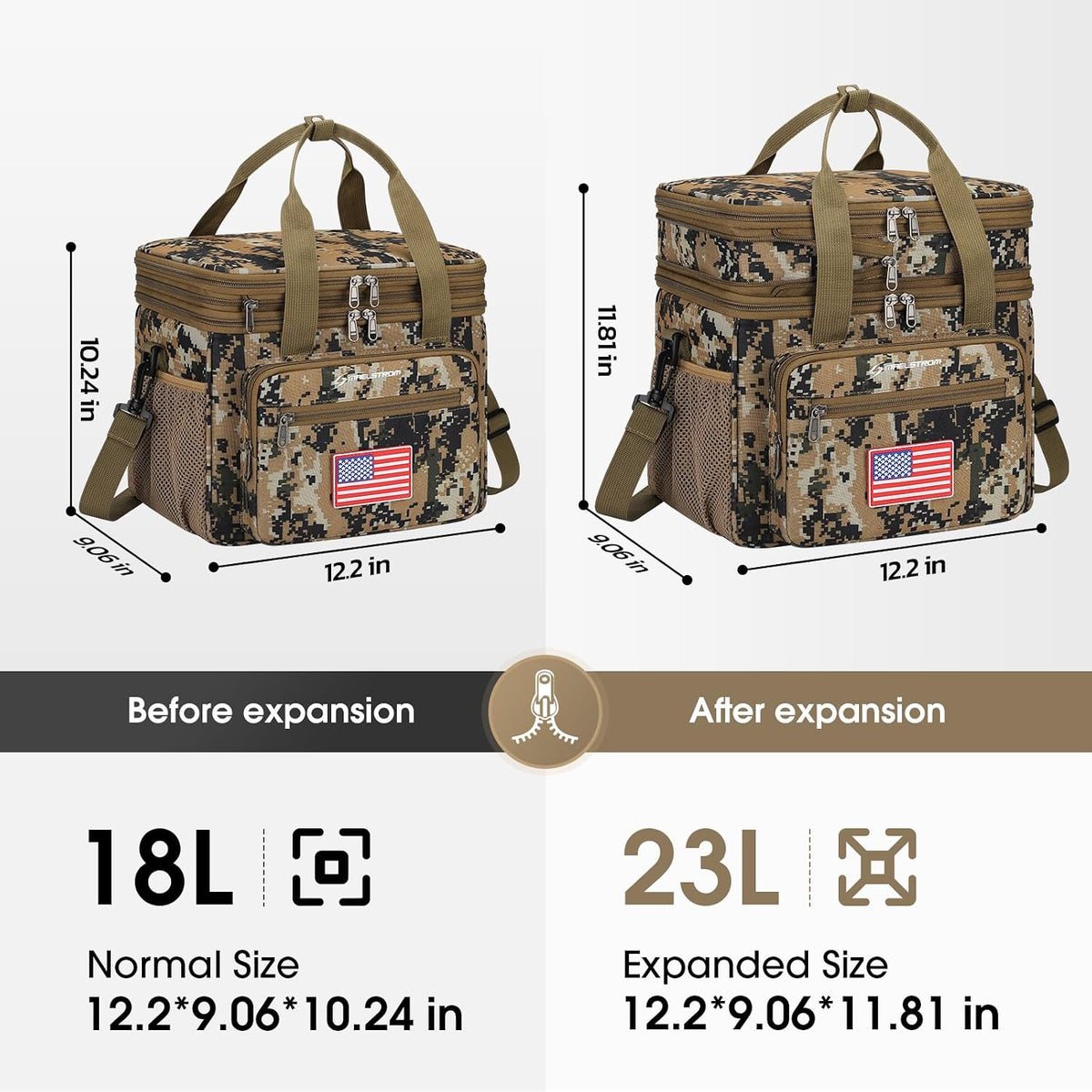 23L Insulated Lunch Box, Expandable Double Deck Cooler Bag