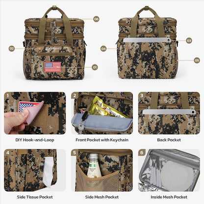 23L Insulated Lunch Box, Expandable Double Deck Cooler Bag