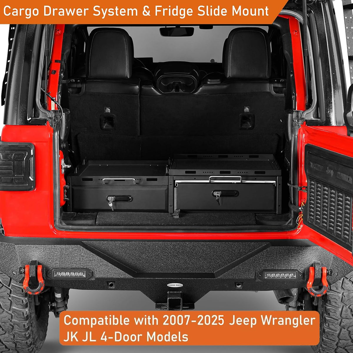 JK JL Trunk Drawer System w/Fridge Slide Mount for 2007-2026 Jeep Wrangler JK JL 4-Door, Tailgate Lockable Tool Box Cargo Storage Organizer