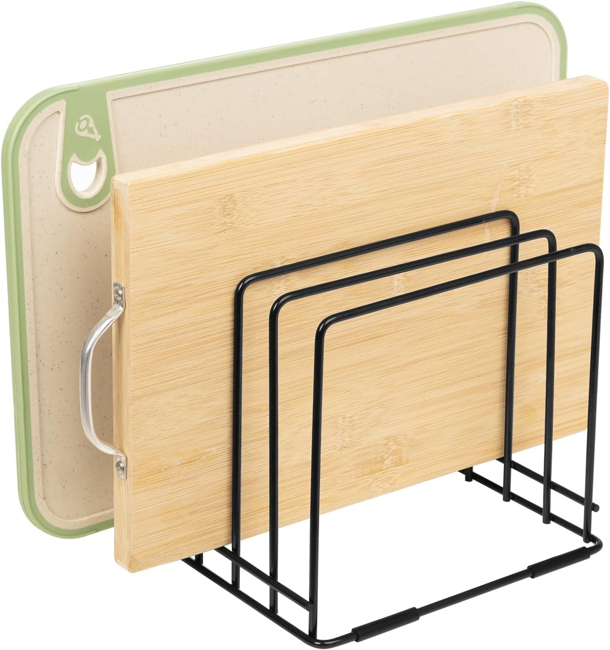 Cutting Board Holder, 1.2 in. Wide Slots Cabinet Organizer for Cookie Sheets & Trays, 7.95 x 7.95 x 7.09 in. Holder Stand with 5 Slots for Bakeware Organizers And Chopping Board Rack (Black)
