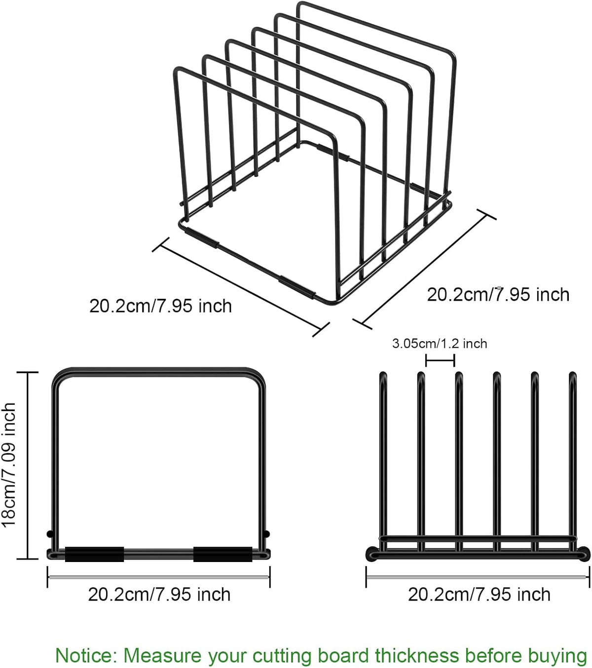 Cutting Board Holder, 1.2 in. Wide Slots Cabinet Organizer for Cookie Sheets & Trays, 7.95 x 7.95 x 7.09 in. Holder Stand with 5 Slots for Bakeware Organizers And Chopping Board Rack (Black)