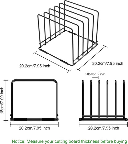 Cutting Board Holder, 1.2 in. Wide Slots Cabinet Organizer for Cookie Sheets & Trays, 7.95 x 7.95 x 7.09 in. Holder Stand with 5 Slots for Bakeware Organizers And Chopping Board Rack (Black)