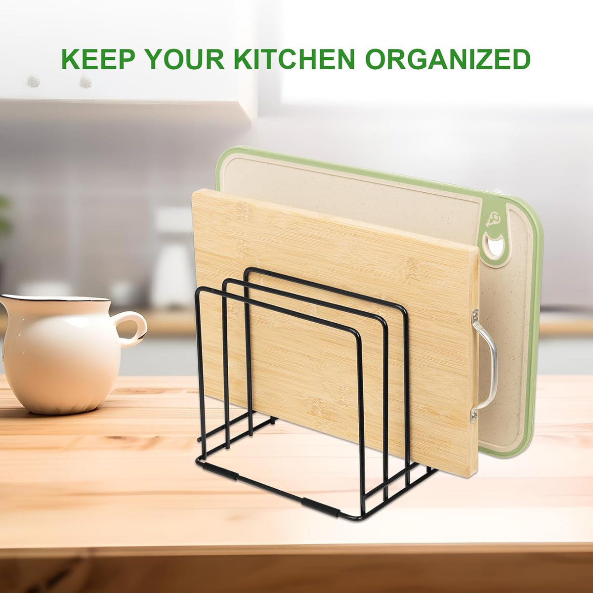 Cutting Board Holder, 1.2 in. Wide Slots Cabinet Organizer for Cookie Sheets & Trays, 7.95 x 7.95 x 7.09 in. Holder Stand with 5 Slots for Bakeware Organizers And Chopping Board Rack (Black)
