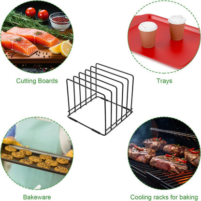 Cutting Board Holder, 1.2 in. Wide Slots Cabinet Organizer for Cookie Sheets & Trays, 7.95 x 7.95 x 7.09 in. Holder Stand with 5 Slots for Bakeware Organizers And Chopping Board Rack (Black)