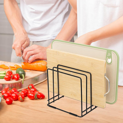 Cutting Board Holder, 1.2 in. Wide Slots Cabinet Organizer for Cookie Sheets & Trays, 7.95 x 7.95 x 7.09 in. Holder Stand with 5 Slots for Bakeware Organizers And Chopping Board Rack (Black)