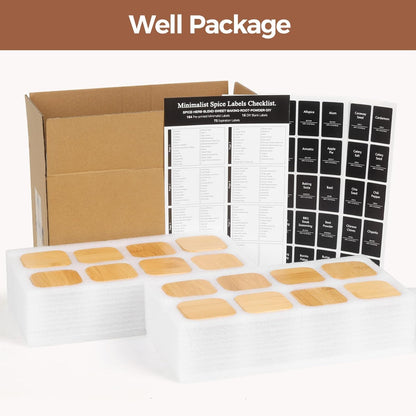 Glass Spice Jars with Labels 8 oz 6 Pack Square Bamboo Lids | Empty Containers, Seasoning Herbs Powders, Salt Pepper Chili, Kitchen Cabinet Storage Starter Set, Dry Goods