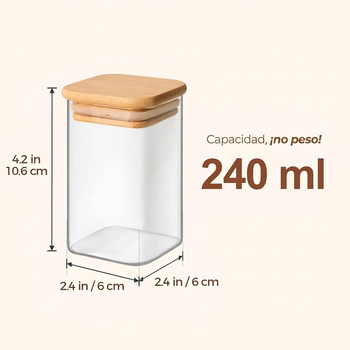 Glass Spice Jars with Labels 8 oz 6 Pack Square Bamboo Lids | Empty Containers, Seasoning Herbs Powders, Salt Pepper Chili, Kitchen Cabinet Storage Starter Set, Dry Goods