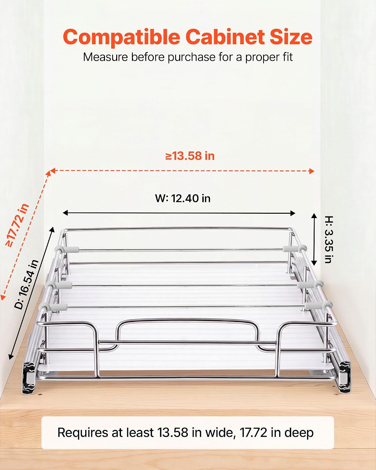 12.5"Wx21"Dx3.5"H Pull Out Cabinet Organizer, Heavy Duty Slide Out Pantry Shelves, Chrome-Plated Steel Roll Out Drawer, Drawer Storage for Home Under Sink, 14"Wx22"Dx7"H Install Size for Cabinet