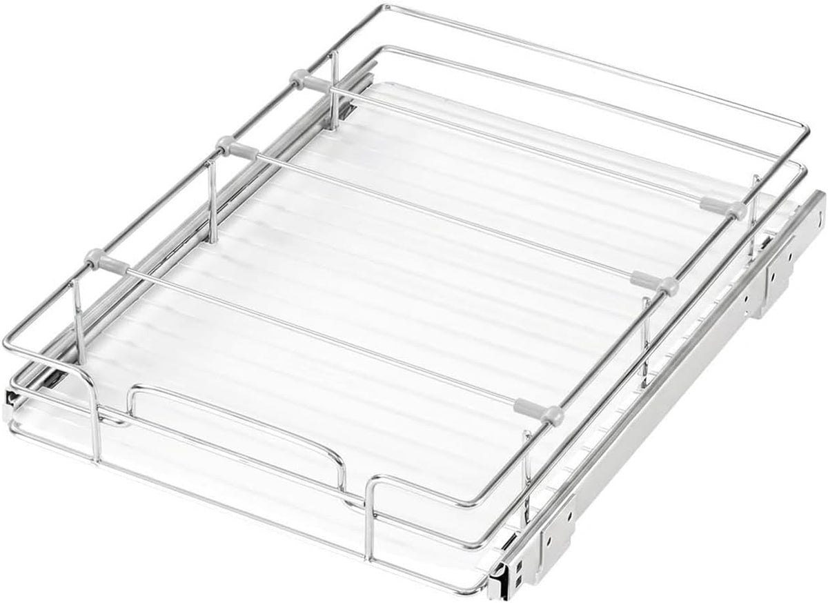 12.5"Wx21"Dx3.5"H Pull Out Cabinet Organizer, Heavy Duty Slide Out Pantry Shelves, Chrome-Plated Steel Roll Out Drawer, Drawer Storage for Home Under Sink, 14"Wx22"Dx7"H Install Size for Cabinet