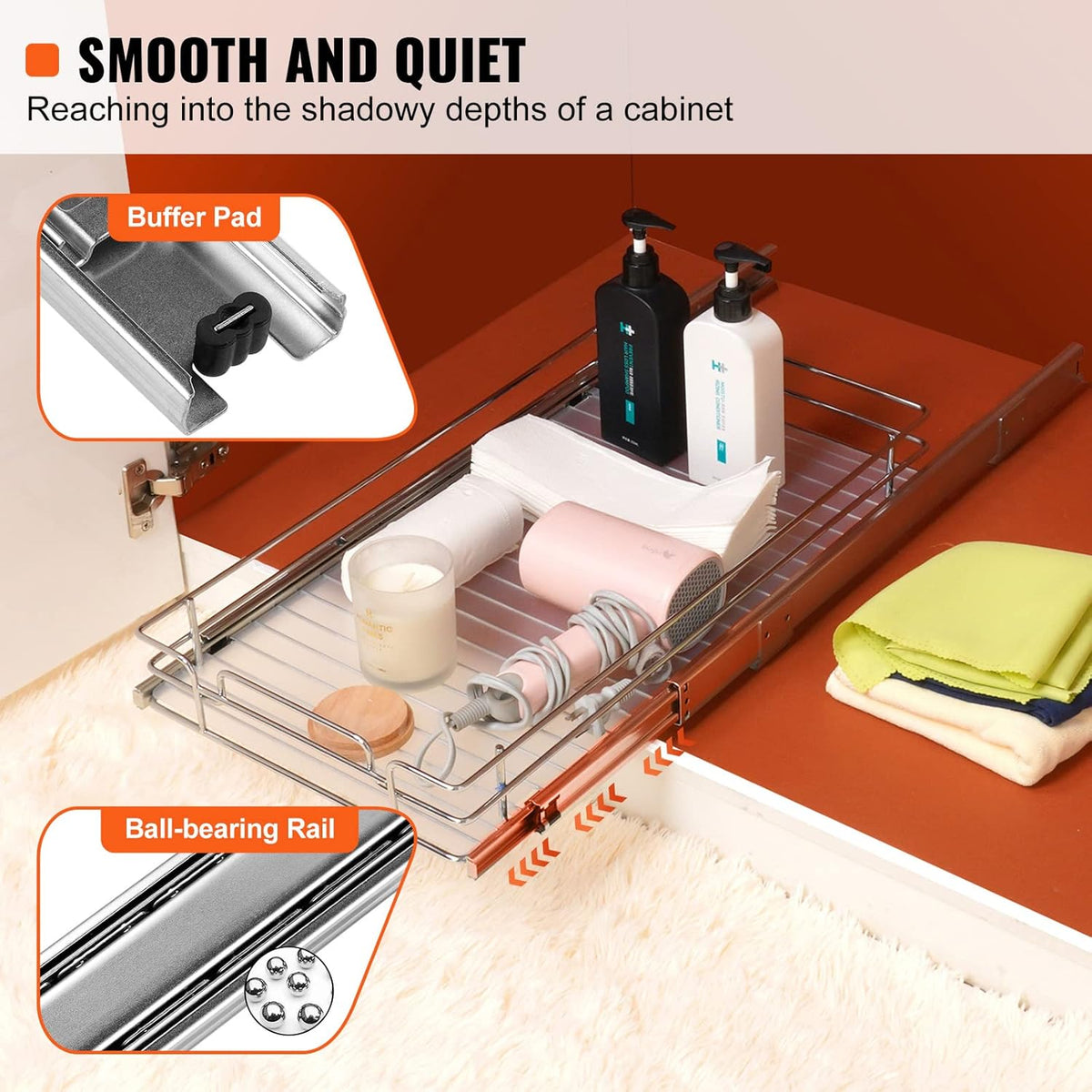 12.5"Wx21"Dx3.5"H Pull Out Cabinet Organizer, Heavy Duty Slide Out Pantry Shelves, Chrome-Plated Steel Roll Out Drawer, Drawer Storage for Home Under Sink, 14"Wx22"Dx7"H Install Size for Cabinet