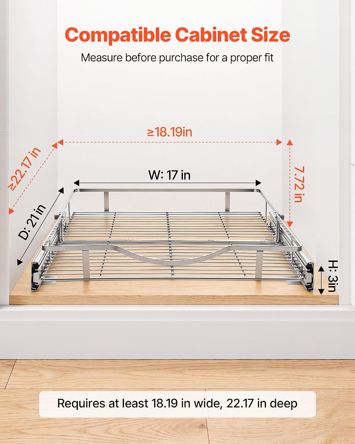 12.5"Wx21"Dx3.5"H Pull Out Cabinet Organizer, Heavy Duty Slide Out Pantry Shelves, Chrome-Plated Steel Roll Out Drawer, Drawer Storage for Home Under Sink, 14"Wx22"Dx7"H Install Size for Cabinet