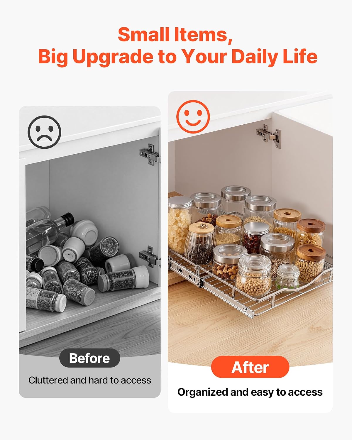 12.5"Wx21"Dx3.5"H Pull Out Cabinet Organizer, Heavy Duty Slide Out Pantry Shelves, Chrome-Plated Steel Roll Out Drawer, Drawer Storage for Home Under Sink, 14"Wx22"Dx7"H Install Size for Cabinet