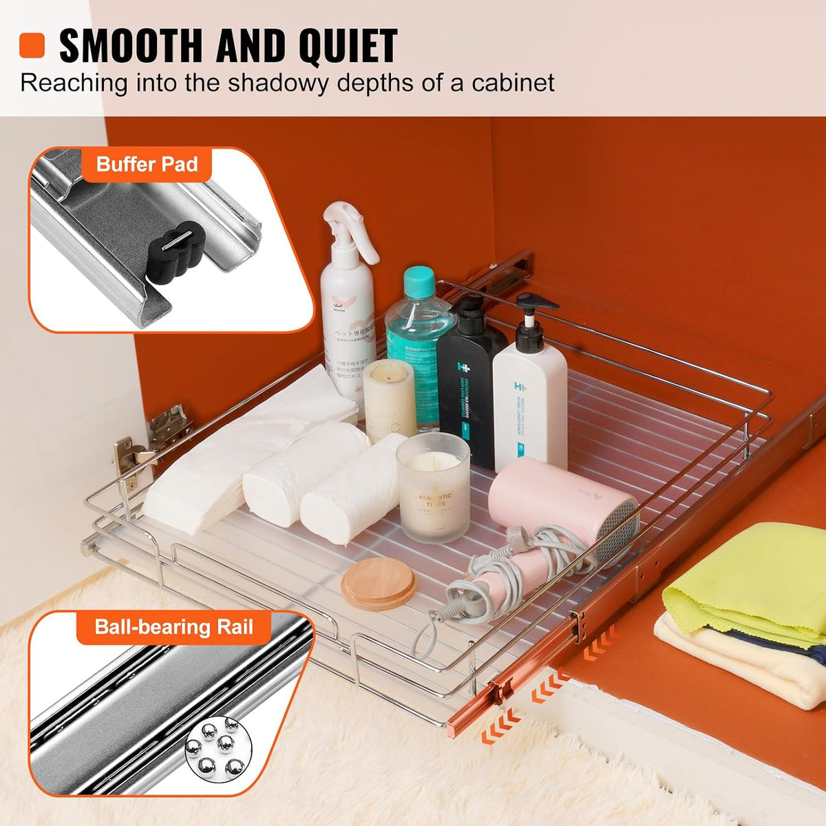 12.5"Wx21"Dx3.5"H Pull Out Cabinet Organizer, Heavy Duty Slide Out Pantry Shelves, Chrome-Plated Steel Roll Out Drawer, Drawer Storage for Home Under Sink, 14"Wx22"Dx7"H Install Size for Cabinet