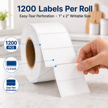 1200 Freezer Labels to Write On, 1x2 Inch Removable Food Labels, Freezer-Safe to -30°F with Perforation, Water & Oil-Resistant Date Labels for Food Containers, Meal Prep, Mason Jars & Pantry