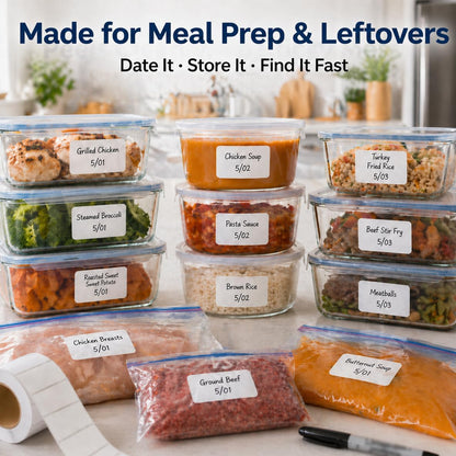 1200 Freezer Labels to Write On, 1x2 Inch Removable Food Labels, Freezer-Safe to -30°F with Perforation, Water & Oil-Resistant Date Labels for Food Containers, Meal Prep, Mason Jars & Pantry