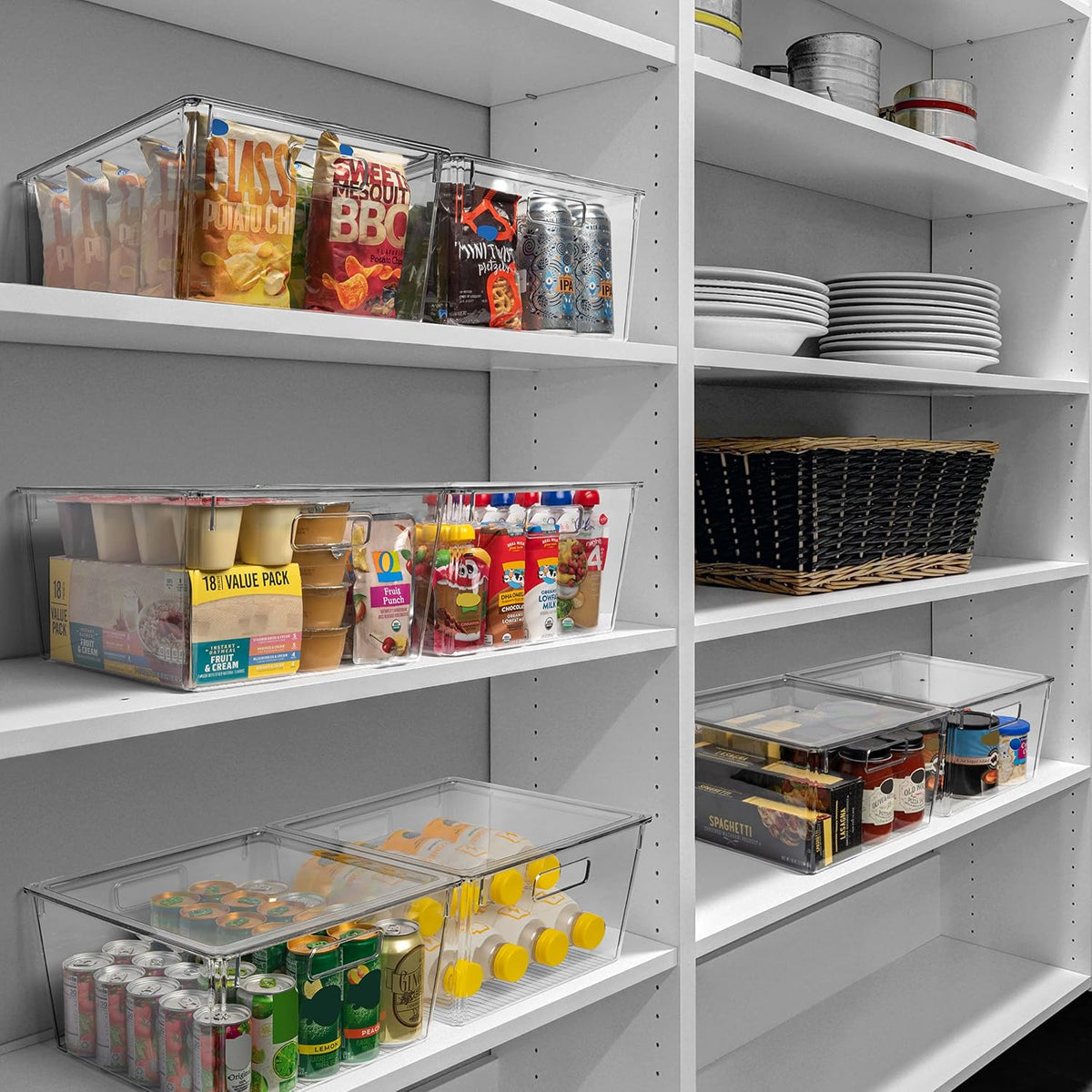 Modern Plastic Storage Bins with Lids – Perfect Kitchen Organization or Pantry Fridge Organizer, 12.5" x 6" x 7", 9L Capacity Each, BPA Free, Stackable