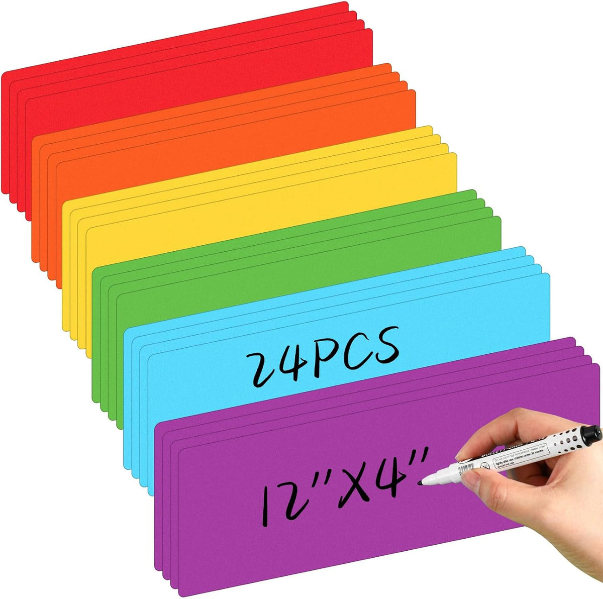 24 Pcs Large Magnetic Dry Erase Labels for Classroom 12 x 4 Inch Back to School Supplies Rectangle Magnetic Name Plates Label Magnet Stickers for Whiteboards Refrigerator(Frame Style)