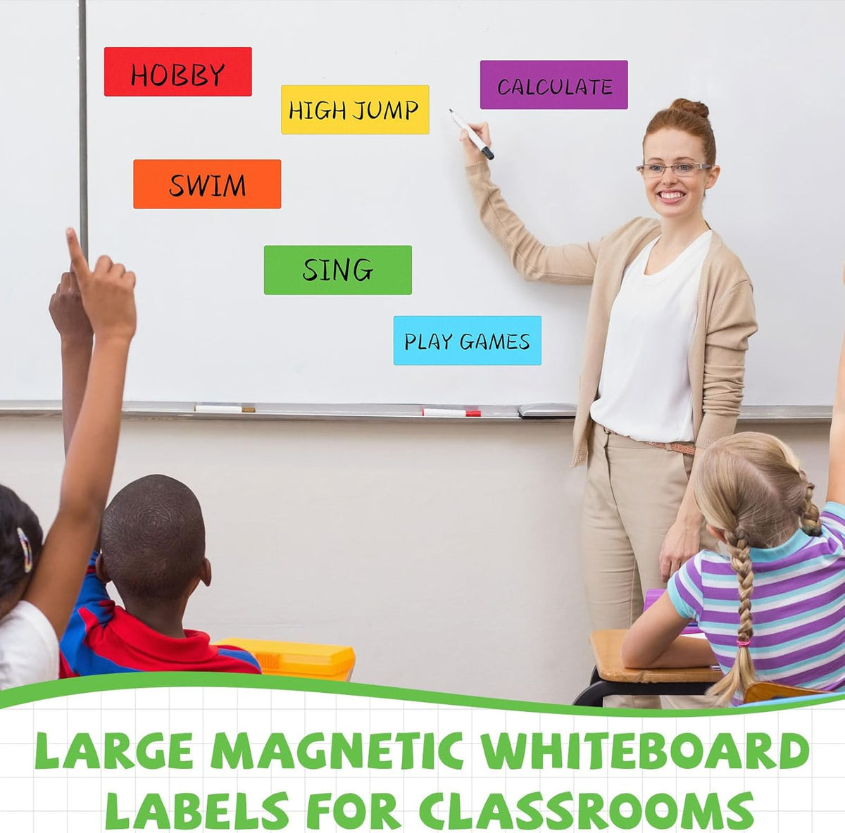 24 Pcs Large Magnetic Dry Erase Labels for Classroom 12 x 4 Inch Back to School Supplies Rectangle Magnetic Name Plates Label Magnet Stickers for Whiteboards Refrigerator(Frame Style)