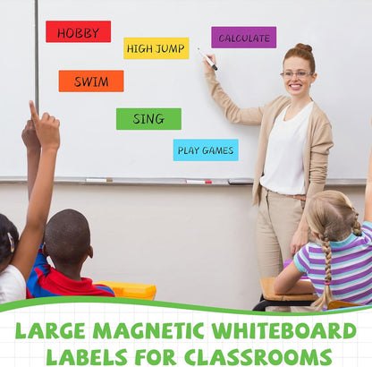 24 Pcs Large Magnetic Dry Erase Labels for Classroom 12 x 4 Inch Back to School Supplies Rectangle Magnetic Name Plates Label Magnet Stickers for Whiteboards Refrigerator(Frame Style)