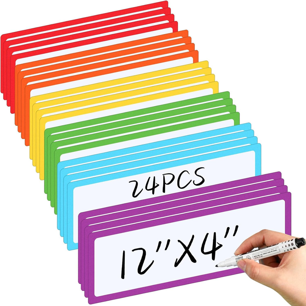 24 Pcs Large Magnetic Dry Erase Labels for Classroom 12 x 4 Inch Back to School Supplies Rectangle Magnetic Name Plates Label Magnet Stickers for Whiteboards Refrigerator(Frame Style)