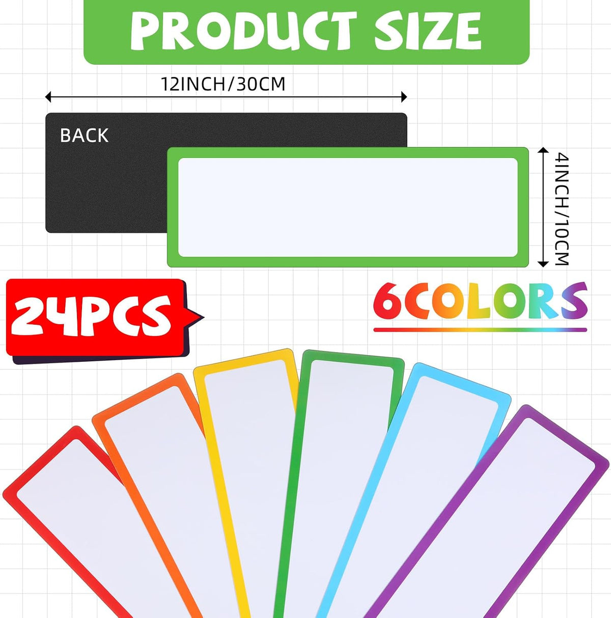 24 Pcs Large Magnetic Dry Erase Labels for Classroom 12 x 4 Inch Back to School Supplies Rectangle Magnetic Name Plates Label Magnet Stickers for Whiteboards Refrigerator(Frame Style)
