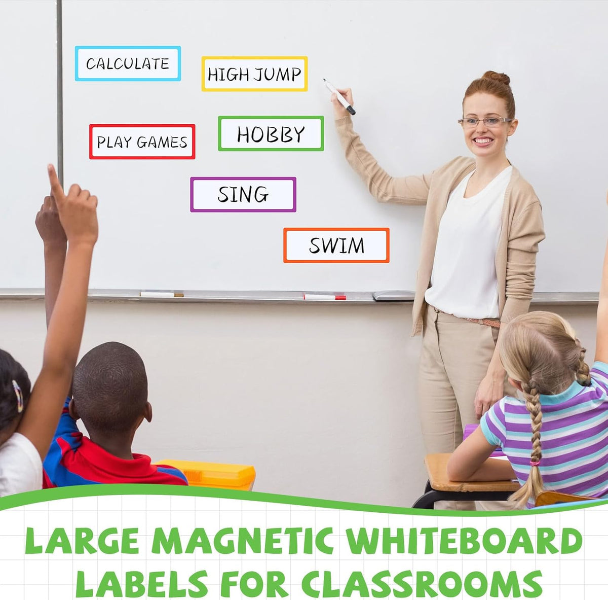 24 Pcs Large Magnetic Dry Erase Labels for Classroom 12 x 4 Inch Back to School Supplies Rectangle Magnetic Name Plates Label Magnet Stickers for Whiteboards Refrigerator(Frame Style)