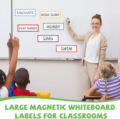 24 Pcs Large Magnetic Dry Erase Labels for Classroom 12 x 4 Inch Back to School Supplies Rectangle Magnetic Name Plates Label Magnet Stickers for Whiteboards Refrigerator(Frame Style)