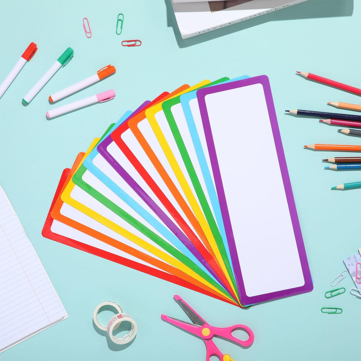 24 Pcs Large Magnetic Dry Erase Labels for Classroom 12 x 4 Inch Back to School Supplies Rectangle Magnetic Name Plates Label Magnet Stickers for Whiteboards Refrigerator(Frame Style)