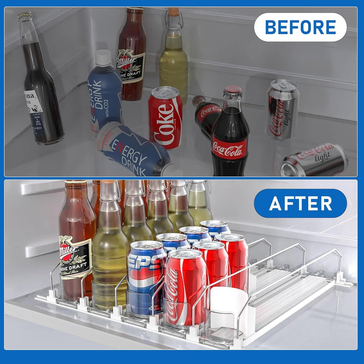 Drink Organizer for Fridge - 360° Rotating Lazy Susan for Refrigerator, 13.5''x8.5'' Clear Lazy Susan Turntable for Refrigerator Organizers and Storage, Kitchen, Table Top, Cabinet, Pantry, 1 Pack