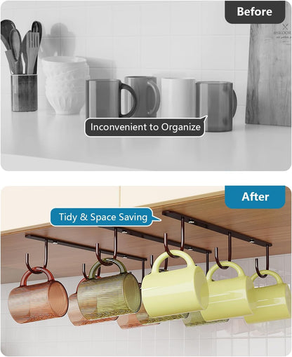 3 Pack Mug Hooks Under Cabinet with 9 Hooks for Displaying Mugs, Black