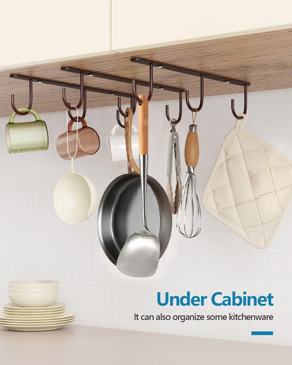 3 Pack Mug Hooks Under Cabinet with 9 Hooks for Displaying Mugs, Black
