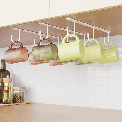 3 Pack Mug Hooks Under Cabinet with 9 Hooks for Displaying Mugs, Black