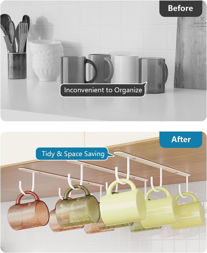 3 Pack Mug Hooks Under Cabinet with 9 Hooks for Displaying Mugs, Black