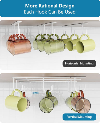 3 Pack Mug Hooks Under Cabinet with 9 Hooks for Displaying Mugs, Black