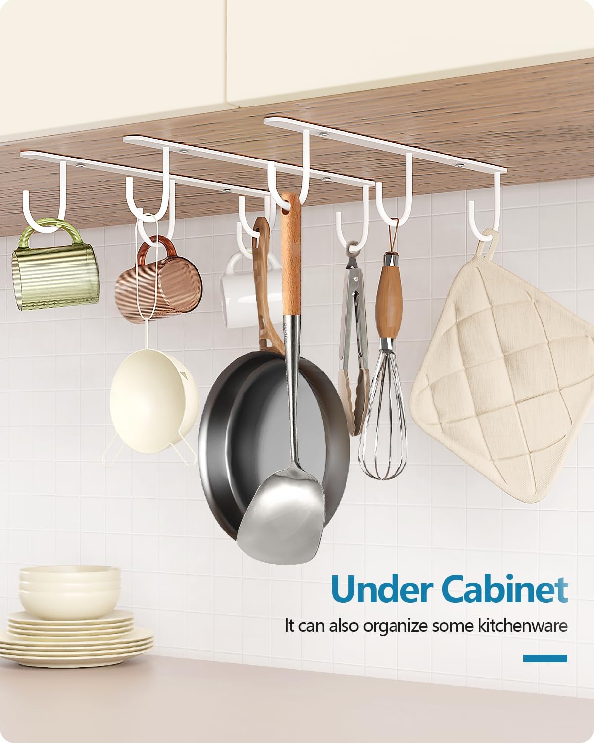 3 Pack Mug Hooks Under Cabinet with 9 Hooks for Displaying Mugs, Black