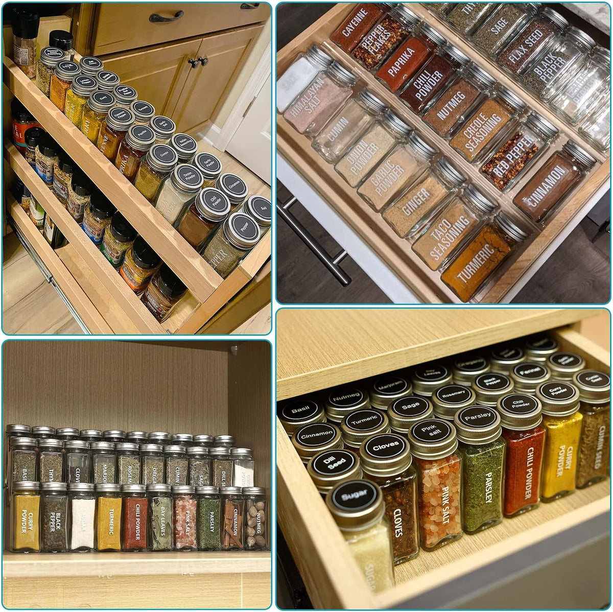 28 Pcs Clear Glass Spice Jars,3.5 oz Glass spice jar with 324 labels, Funnel,Chalk Pen,Shaker Lids and Airtight Metal Caps, Empty Square Spice Bottles for Spice Rack, Cabinet, Drawer