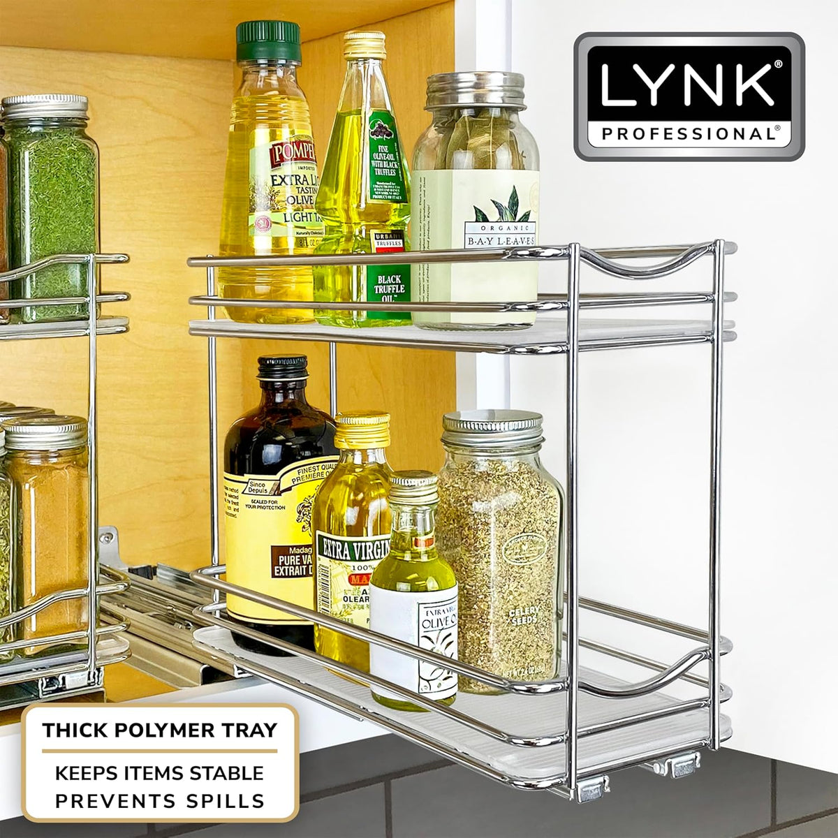 ® Pull Out Spice Organization for Cabinets - 4-3/8 inch Wide – Spice Rack for Inside Cabinets, Slide Out Spice Rack Organizer for cabinet – Pull Out Spice Rack, Sliding 2 Tier Chrome