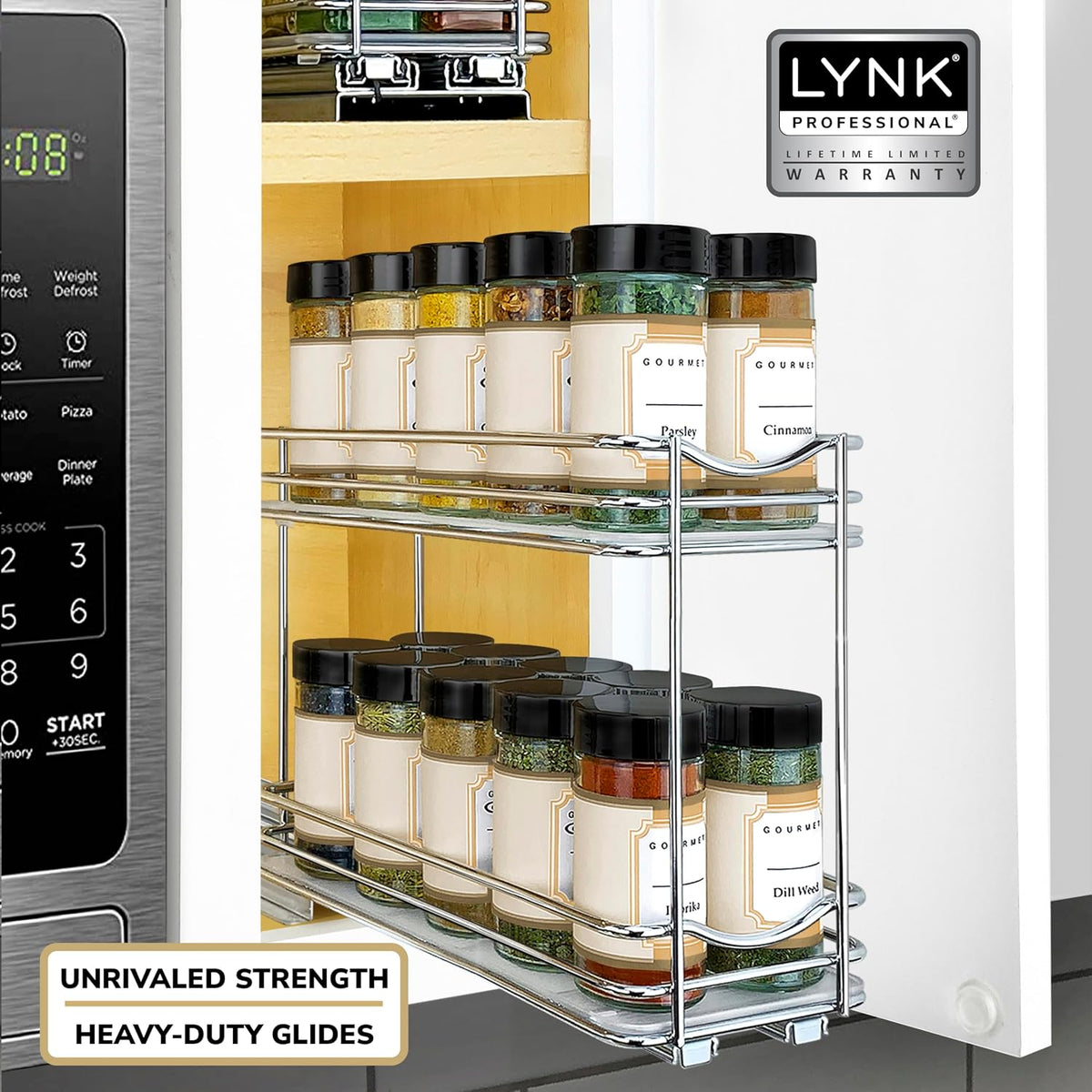 ® Pull Out Spice Organization for Cabinets - 4-3/8 inch Wide – Spice Rack for Inside Cabinets, Slide Out Spice Rack Organizer for cabinet – Pull Out Spice Rack, Sliding 2 Tier Chrome