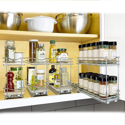 ® Pull Out Spice Organization for Cabinets - 4-3/8 inch Wide – Spice Rack for Inside Cabinets, Slide Out Spice Rack Organizer for cabinet – Pull Out Spice Rack, Sliding 2 Tier Chrome