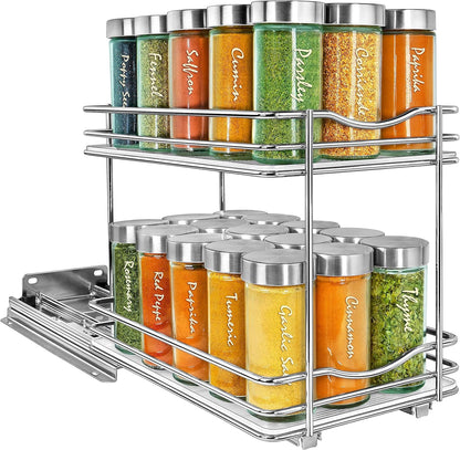 ® Pull Out Spice Organization for Cabinets - 4-3/8 inch Wide – Spice Rack for Inside Cabinets, Slide Out Spice Rack Organizer for cabinet – Pull Out Spice Rack, Sliding 2 Tier Chrome