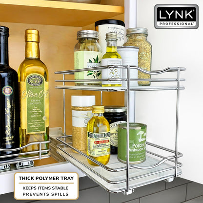 ® Pull Out Spice Organization for Cabinets - 4-3/8 inch Wide – Spice Rack for Inside Cabinets, Slide Out Spice Rack Organizer for cabinet – Pull Out Spice Rack, Sliding 2 Tier Chrome